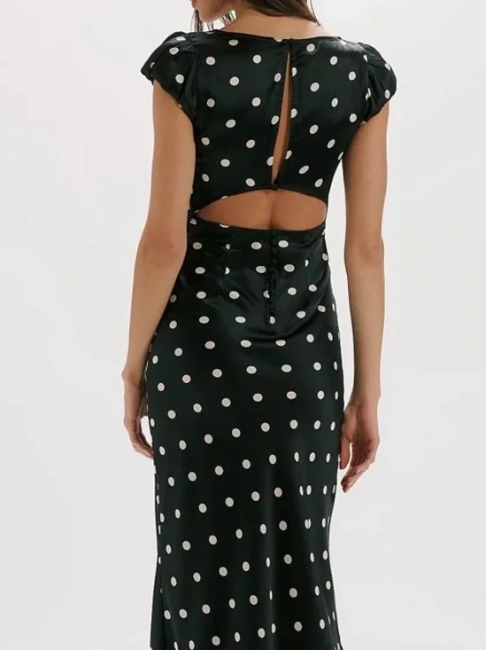 Vici Women’s Black Polka Dot Slip Dress with Lace Trim and Keyhole Back - Picture 2 of 6